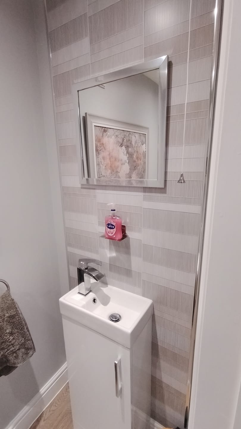 Customer photo review of 8mm Light Grey Mosaic Bathroom Wall Panel 2.6M