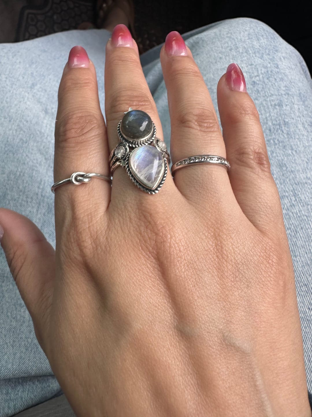 Customer photo review of Celestial Moonstone and Labradorite Silver Ring