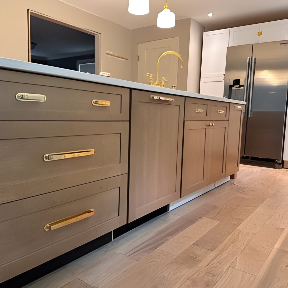 Customer photo review of Round Drawer Pulls with Backplate - Unlacquered Polished Brass
