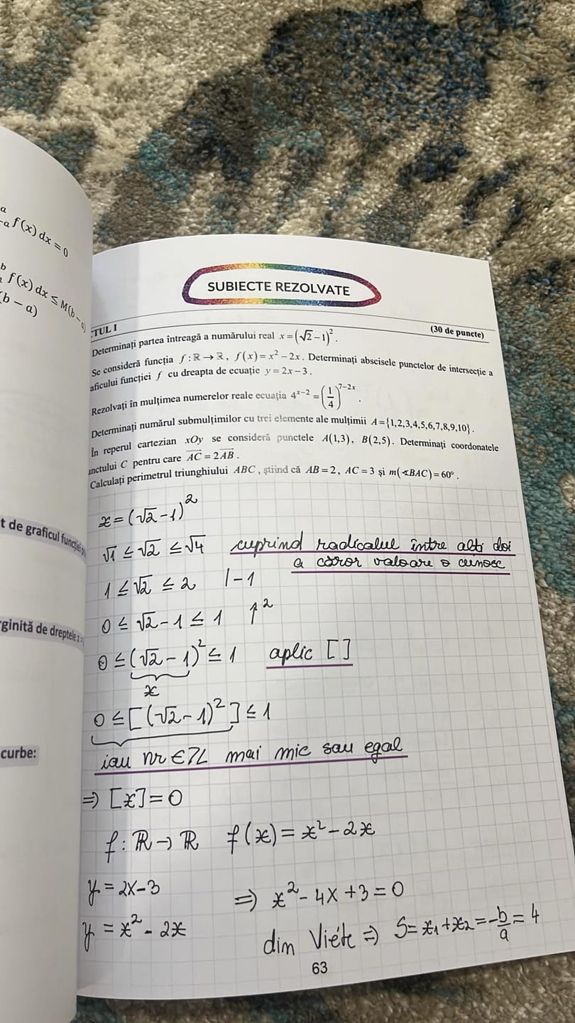 Customer photo review of Carte Matematică Bacalaureat (M1, M2, M3, M4) Bacademia