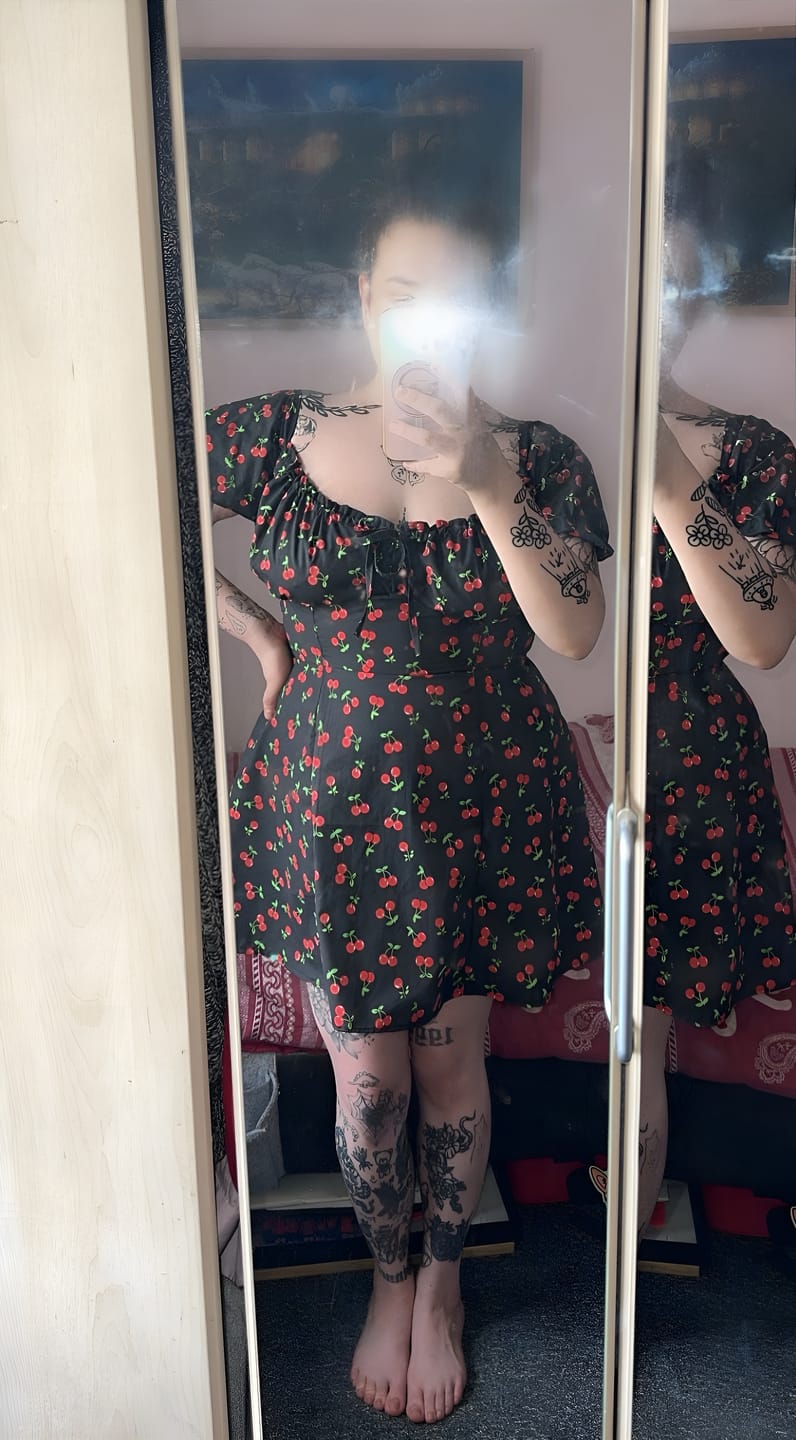 Customer photo review of Cherries and Leaves Polycotton Fabric