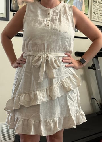 Customer photo review of Tiered Ruffle Bottom Tie Tank Dress