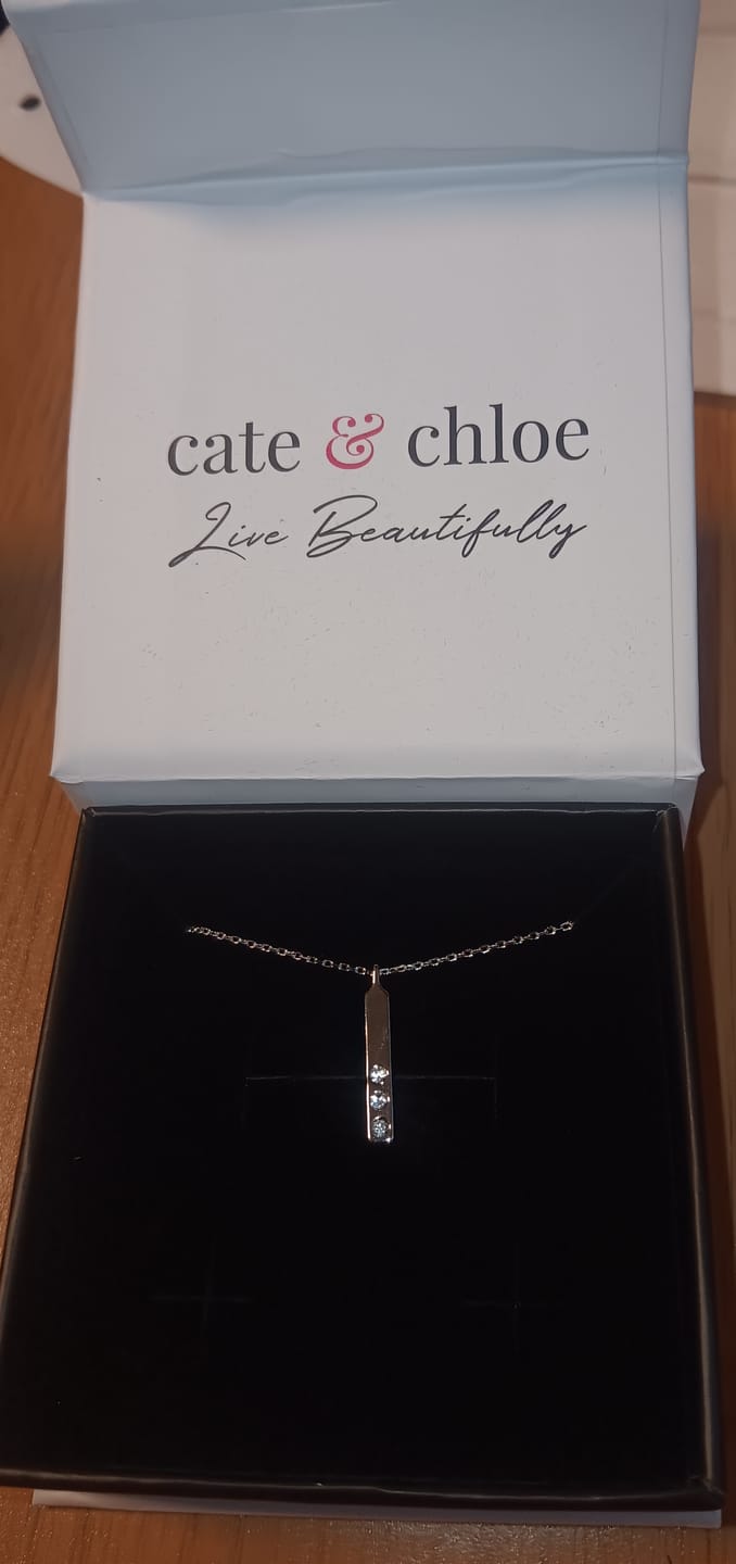 Customer photo review of Tessa 18k White Gold Plated Bar Necklace with Swarovski Crystals