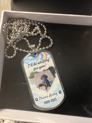 Customer photo review of Waiting For You Pet Memorial Dog-tag Necklace