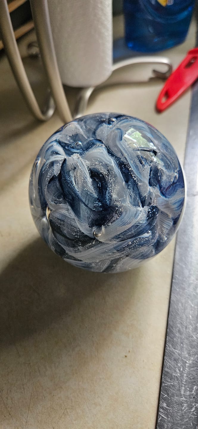 Customer photo review of Cotton Candy Orb with Infused Cremation Ashes