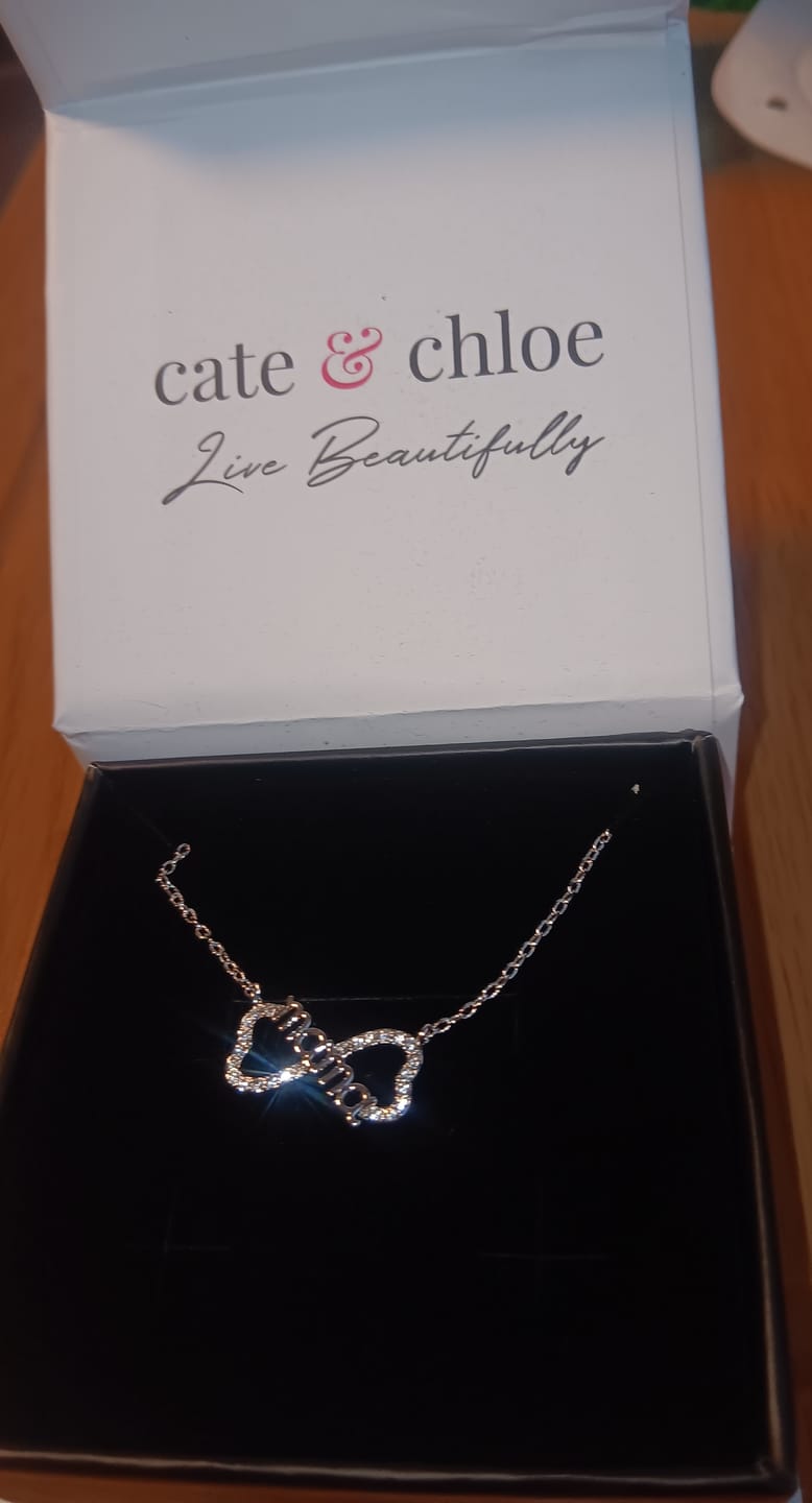 Customer photo review of Lisa 18k White Gold Plated Infinity Mom Heart Necklace with Swarovski Crystals
