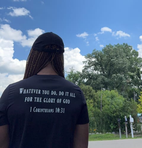 Customer photo review of Women's 1 Corinthians 10:31 Performance Tee