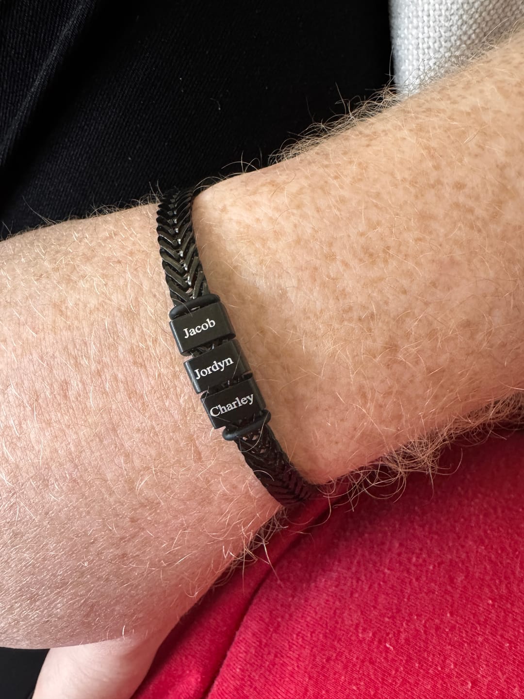 Customer photo review of Dan Bracelet - Dad Bracelet with kid's names - Black