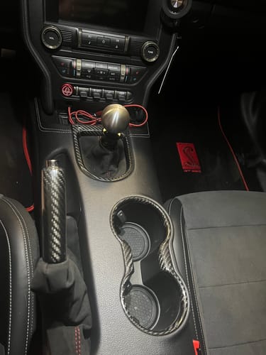 Customer photo review of Mustang 2015-2023 Carbon Fiber Gear Shift Bezel Chrome Trim Cover