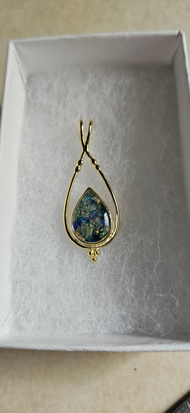 Customer photo review of Double Spade Memorial Pendant with Cremation Ashes