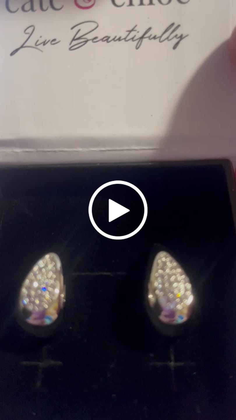 Customer video review of Sally 18k White Gold Plated Tear drop Stud Earrings with Swarovski Crystals