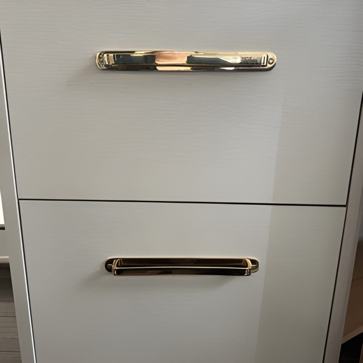 Customer photo review of Round Drawer Pulls with Backplate - Unlacquered Polished Brass