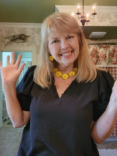 Customer photo review of Cinched V Ruched Puff Sleeve Blouse