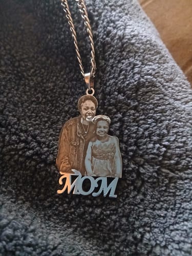 Customer photo review of Custom Photo Engraved Pendant Necklace