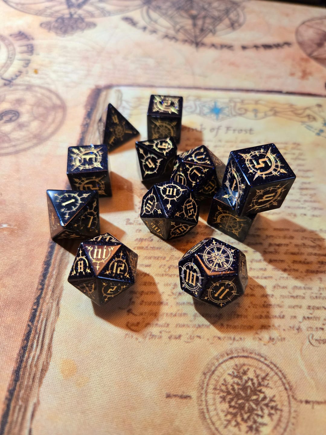 Customer photo review of URWizards Custom font style for dice, Custom initial on Dice, Dnd Natural Gemstone Dice MTG Game