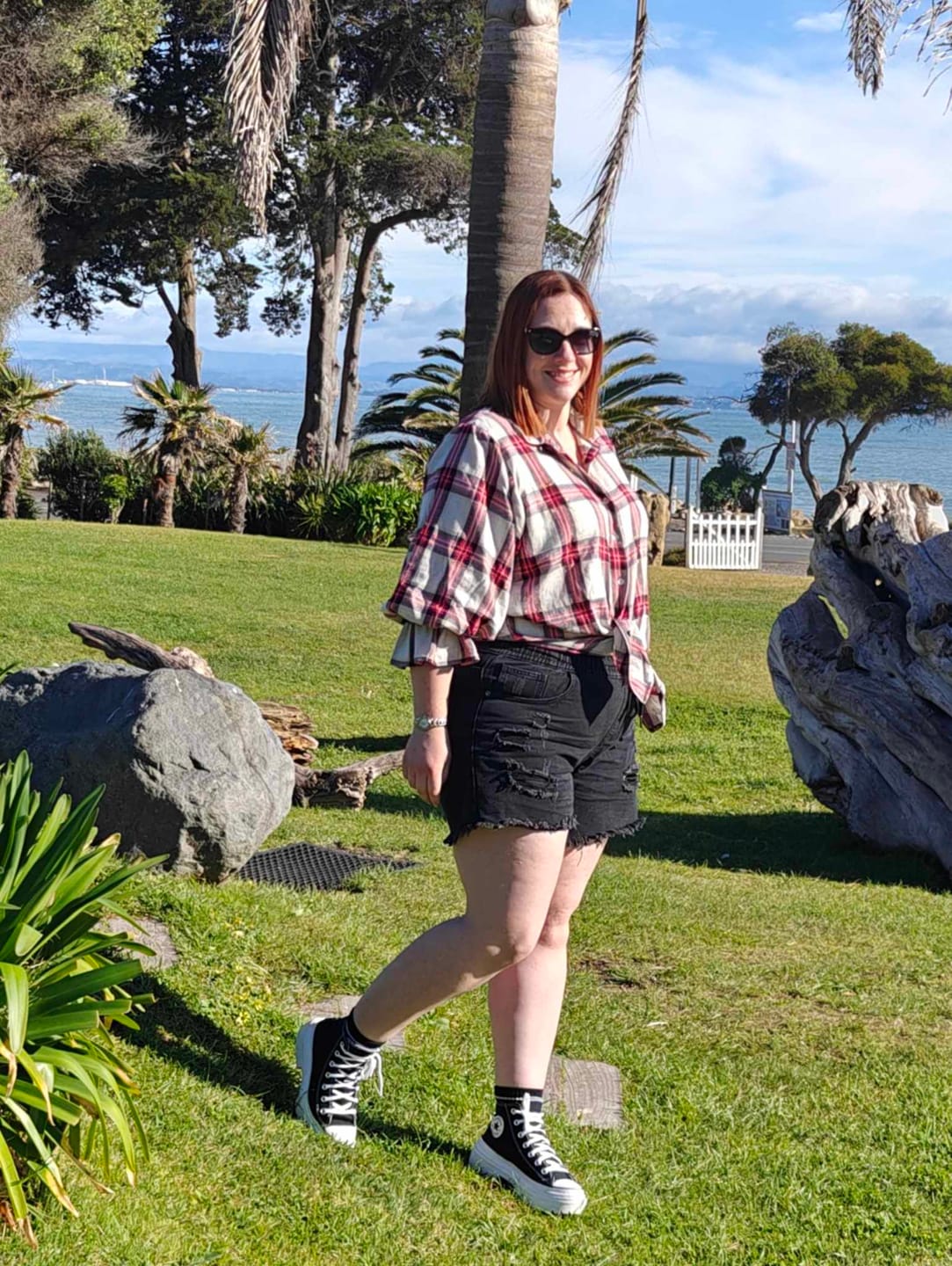 Customer photo review of Dutton Blouse - Strawberry Gold Plaid