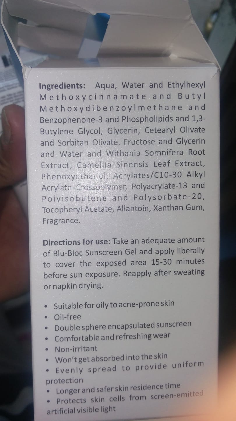 Customer photo review of Blu-Bloc Sunscreen Gel | Instant Hydration