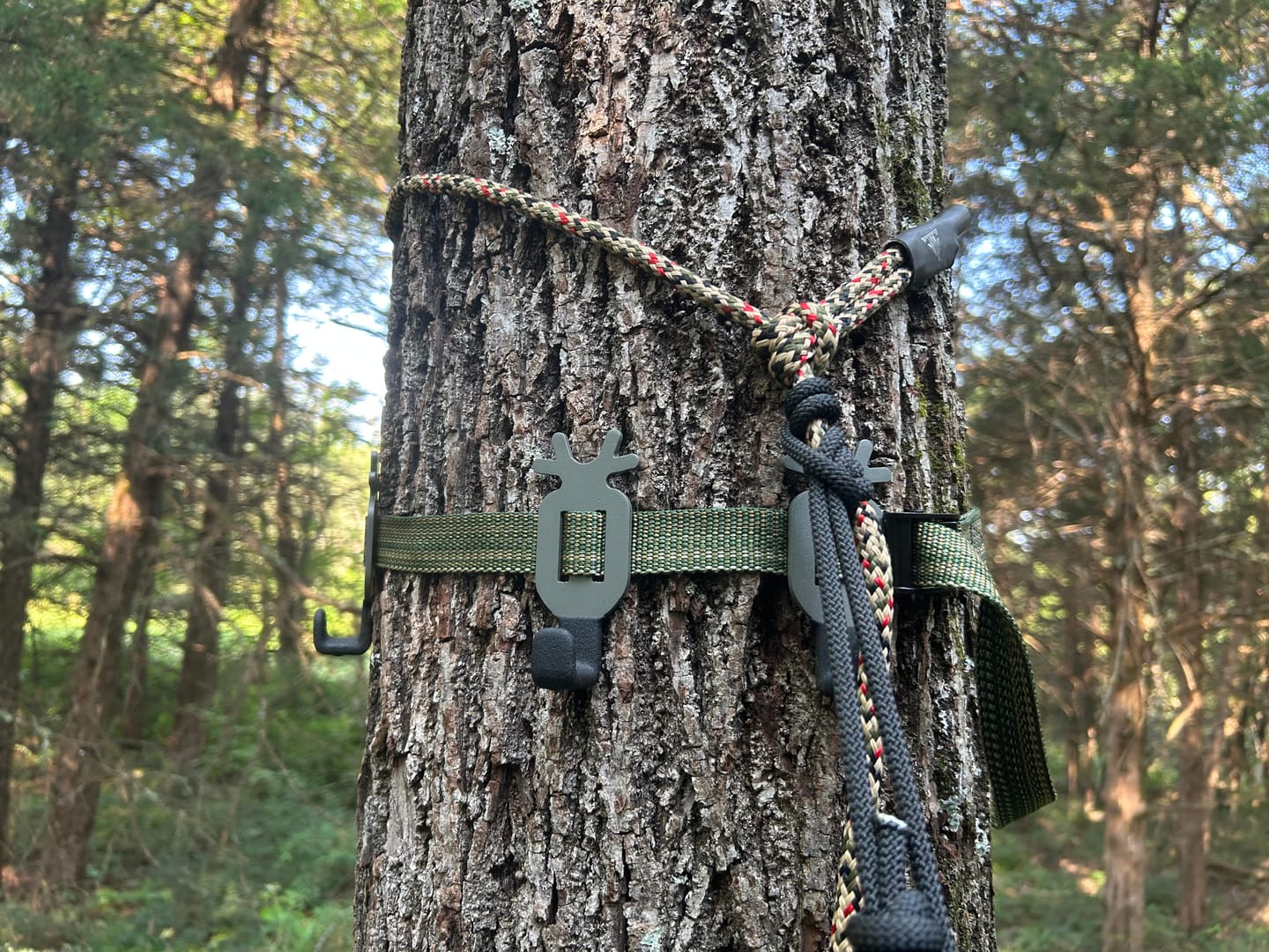 Customer photo review of Treestand Strap Gear Hangers for Hunting Gears Bow - 5 Hooks Set