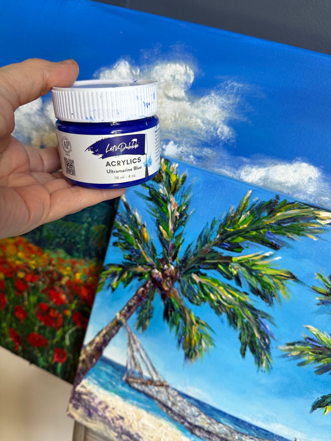 Customer photo review of Ultramarine Blue 16 oz | Thick & Creamy Acrylic Paints for Artists | DabblePaints™️