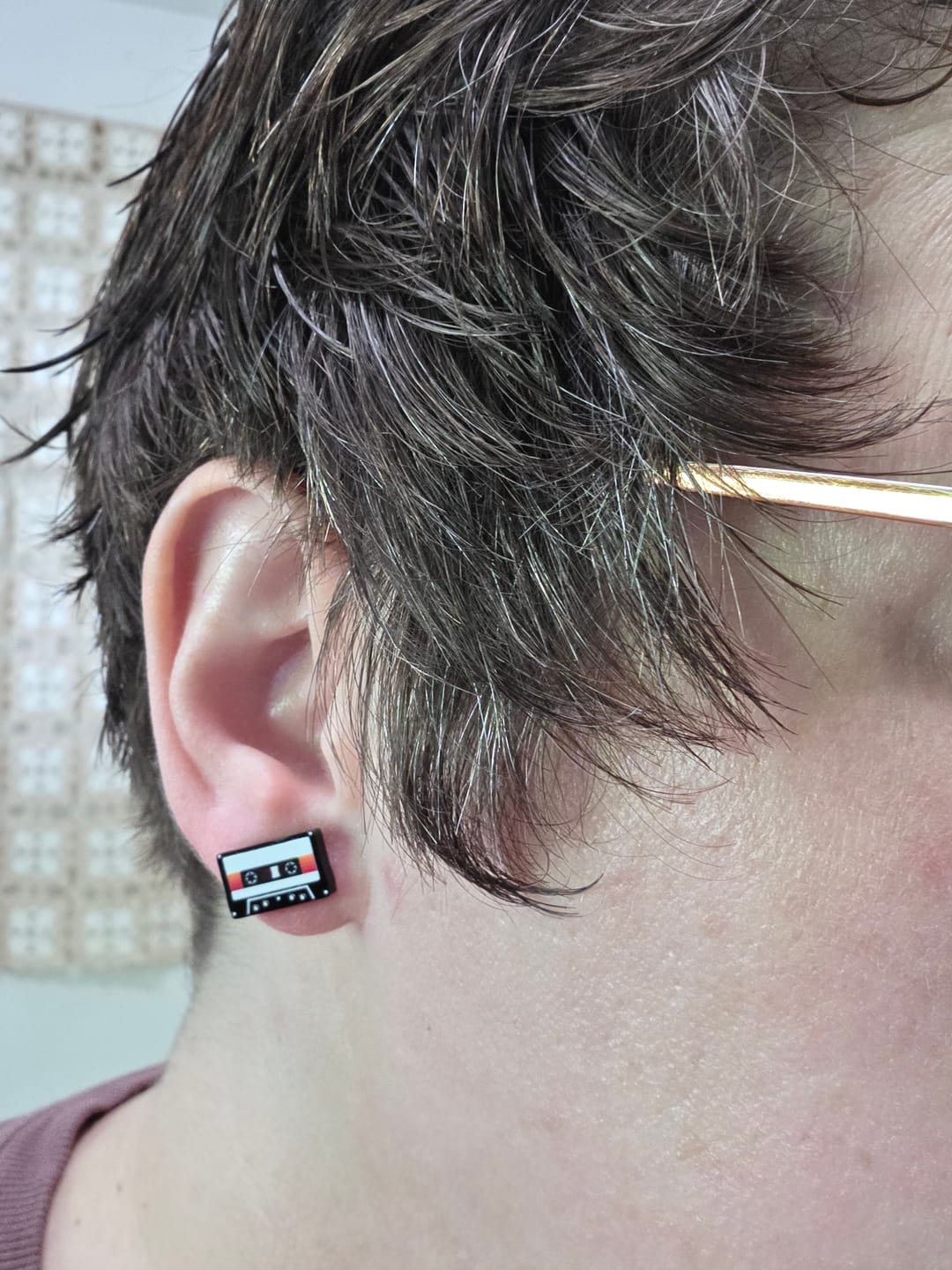 Customer photo review of Cassette Tape Studs Hypoallergenic Earrings for Sensitive Ears Made with Plastic Posts