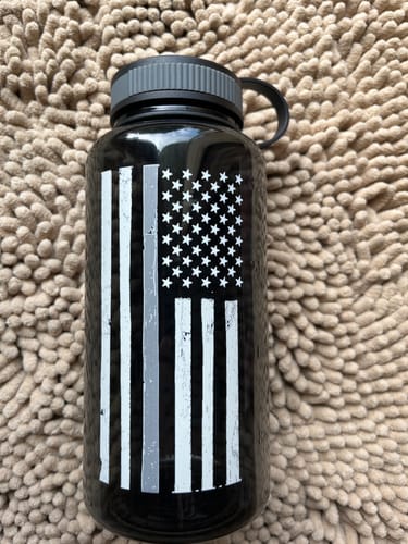 Customer photo review of Personalized Thin Grey Line Water Bottle | 34oz