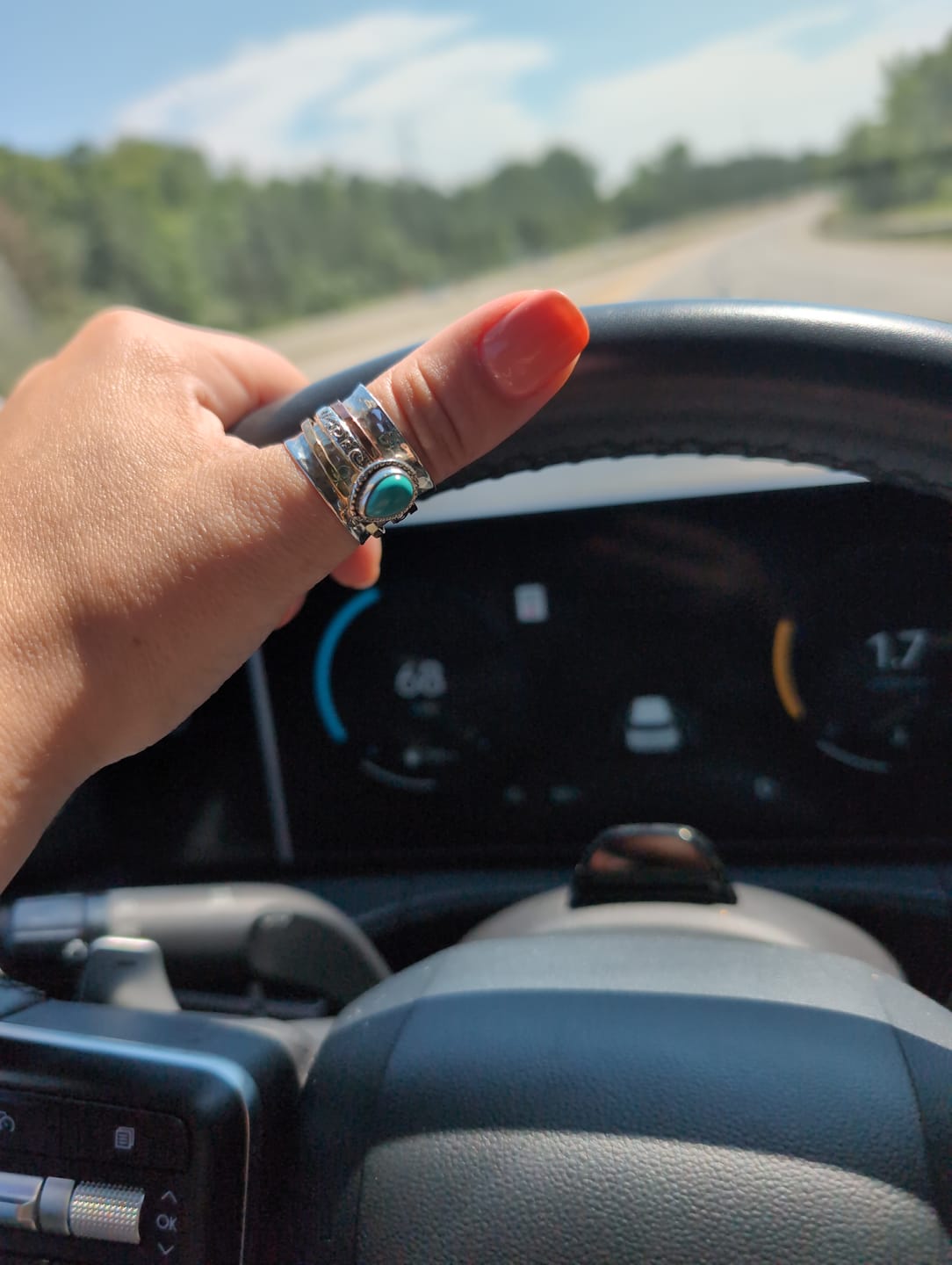 Customer photo review of Teardrop Turquoise Fidget Ring Sterling Silver