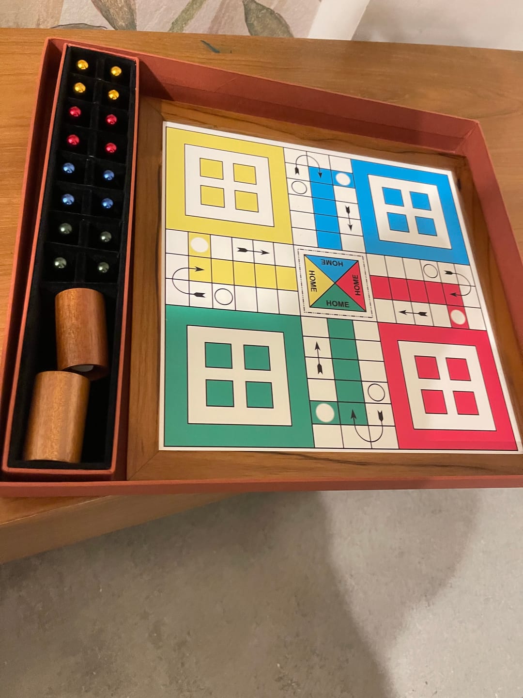 Customer photo review of Teakwood Ludo With Metallic Tokens