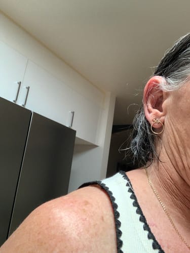 Customer photo review of Diamond Square & Circle Drop Earrings in 9ct Yellow Gold