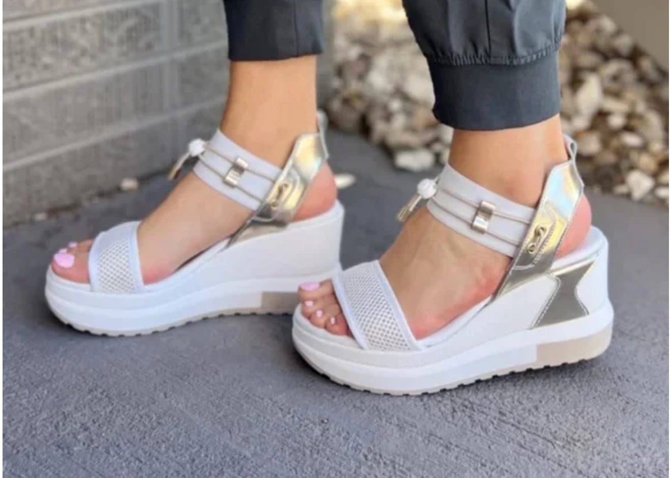Customer photo review of NeroGiardini EPIC WEDGE White Platform Sandal