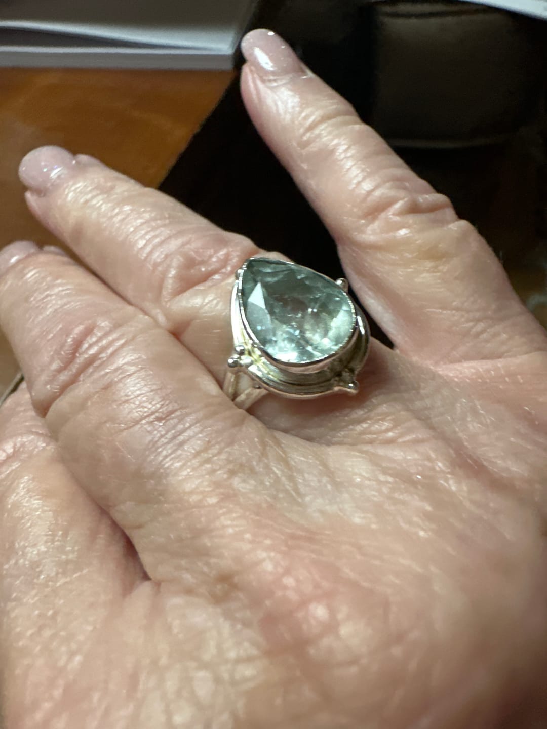 Customer photo review of Teardrop Aquamarine Ring Sterling Silver