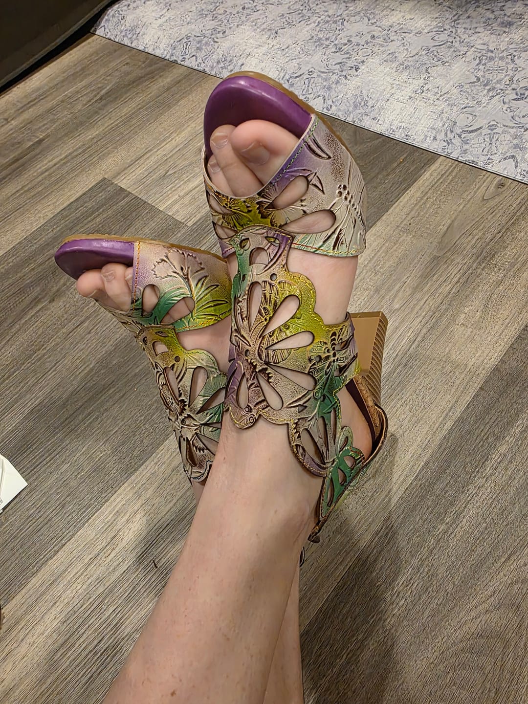 Customer photo review of Bohemia Leather Block Heel Comfy Sandals