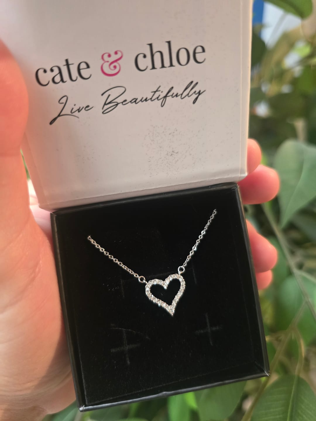 Customer photo review of Bristol 18k White Gold Plated Heart Necklace with Swarovski Crystals