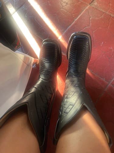 Customer photo review of Royal Blue & Black Python Leather Boots - Square Toe