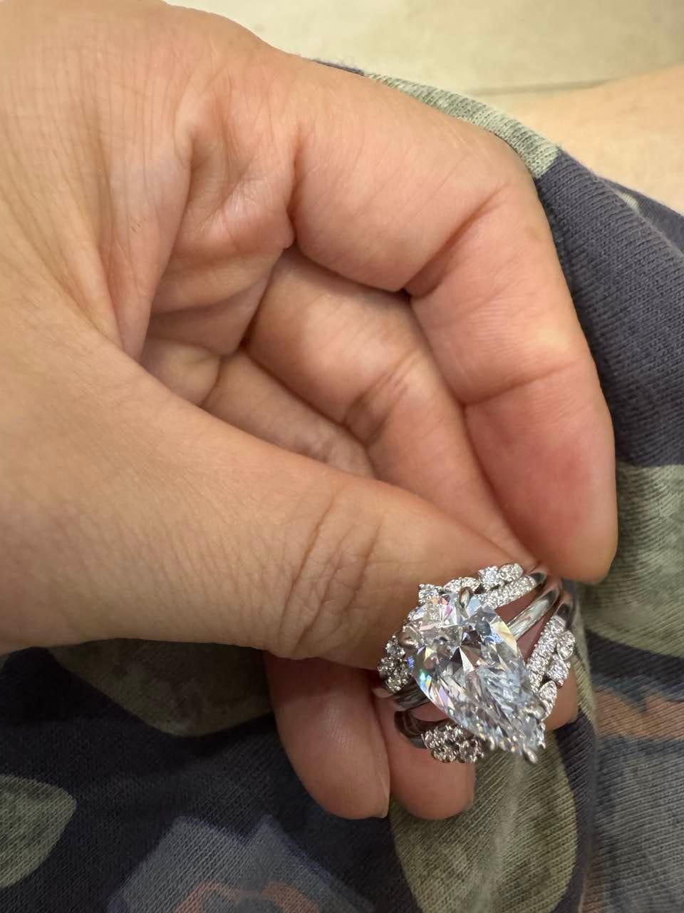 Customer photo review of S925 3.5 Ct Vintage Pear Cut Insert Wedding Ring Set For Women In Sterling Silver