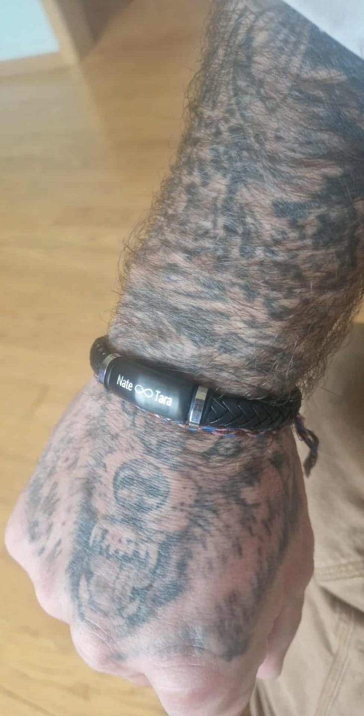 Customer photo review of Personalised Leather Bracelet with Black Bar