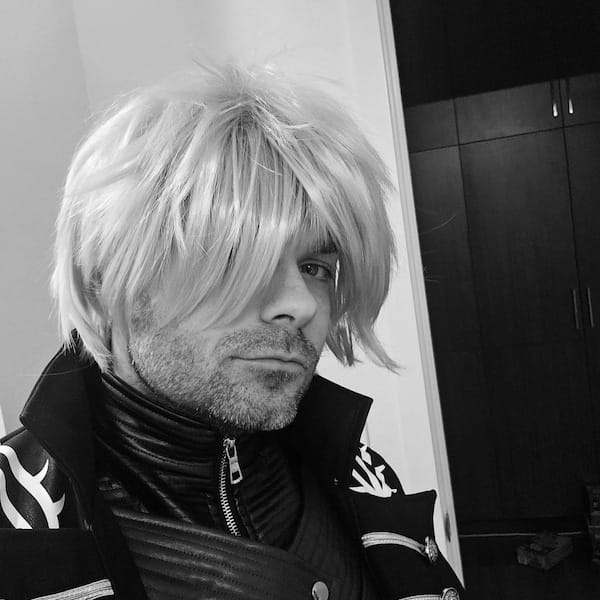 Customer photo review of Men Gray Short Straight Fringe Bangs Cosplay Wig