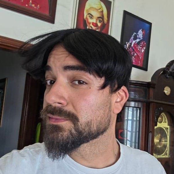 Customer photo review of Men Dark Brown Real Human Hair Side Part Curtain Bangs Wig