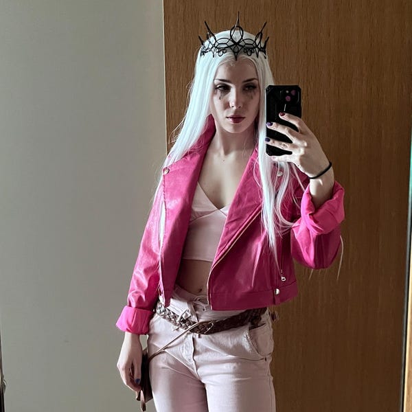Customer photo review of Women White Lace Front Long Straight Widow's Peak Hairline Slicked Back Hair Wig