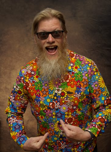 Customer photo review of Men's Vintage Colorful Floral Cotton 70s Long Sleeve Button Up Shirt