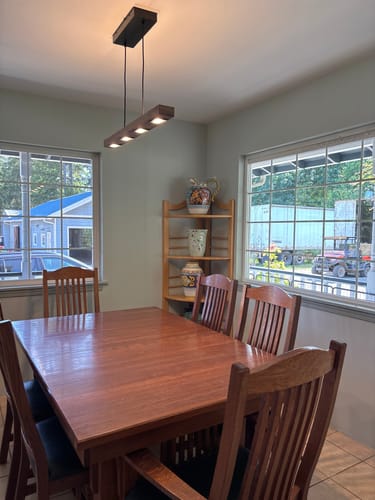 Customer photo review of Dimmable LED Rustic Linear Oak Wood Kitchen Island Pendant