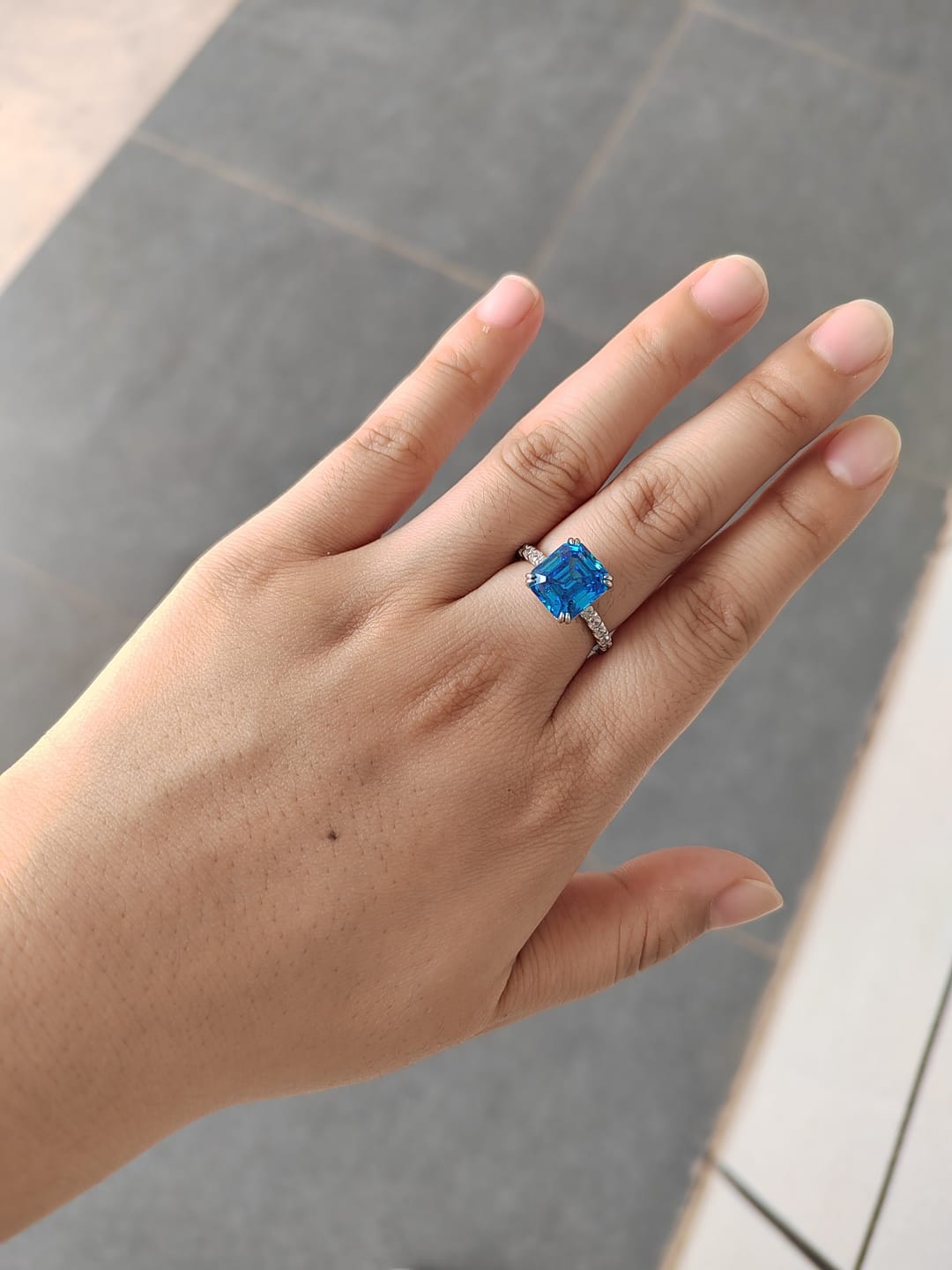 Customer photo review of S925 Honorable 4.5Ct Asscher Cut Engagement Ring Stackable Travel Ring For Women