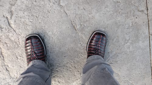 Customer photo review of Black Cherry Caiman Leather Boots - Square Toe