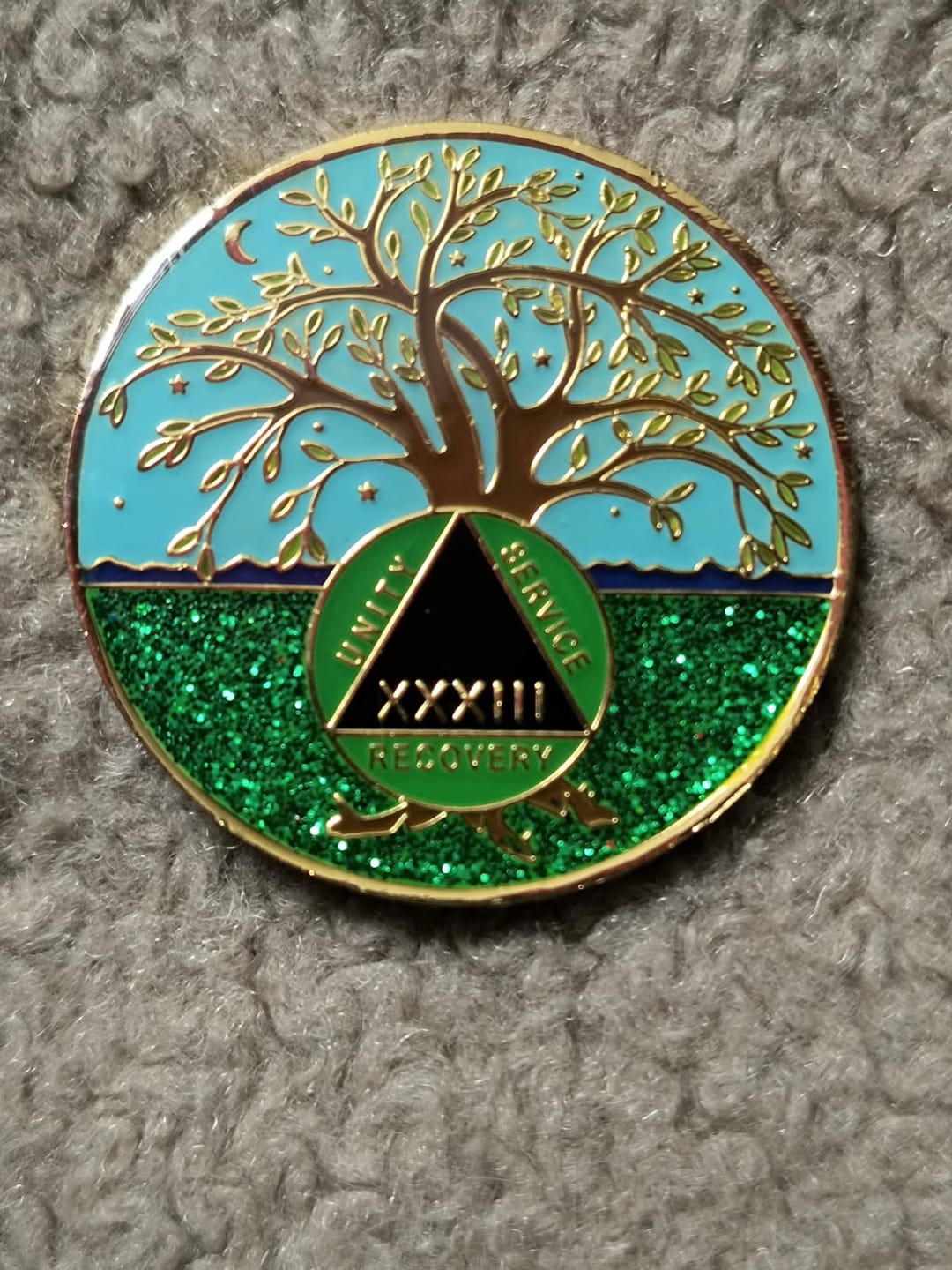 Customer photo review of 1 to 60 Year Tree of Life Specialty AA Recovery Medallion - Tri-Plated Chip/Coin