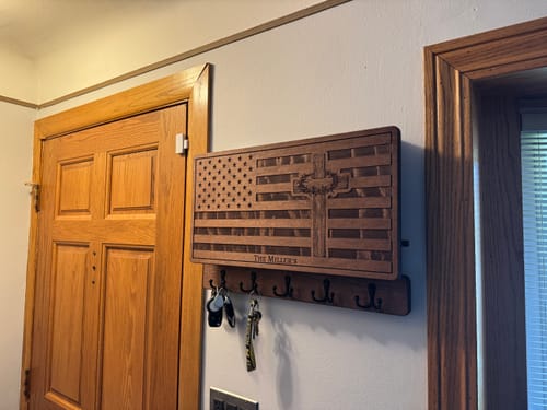 Customer photo review of PERSONALIZABLE FLAG WITH CROWN OF THORNS CROSS
