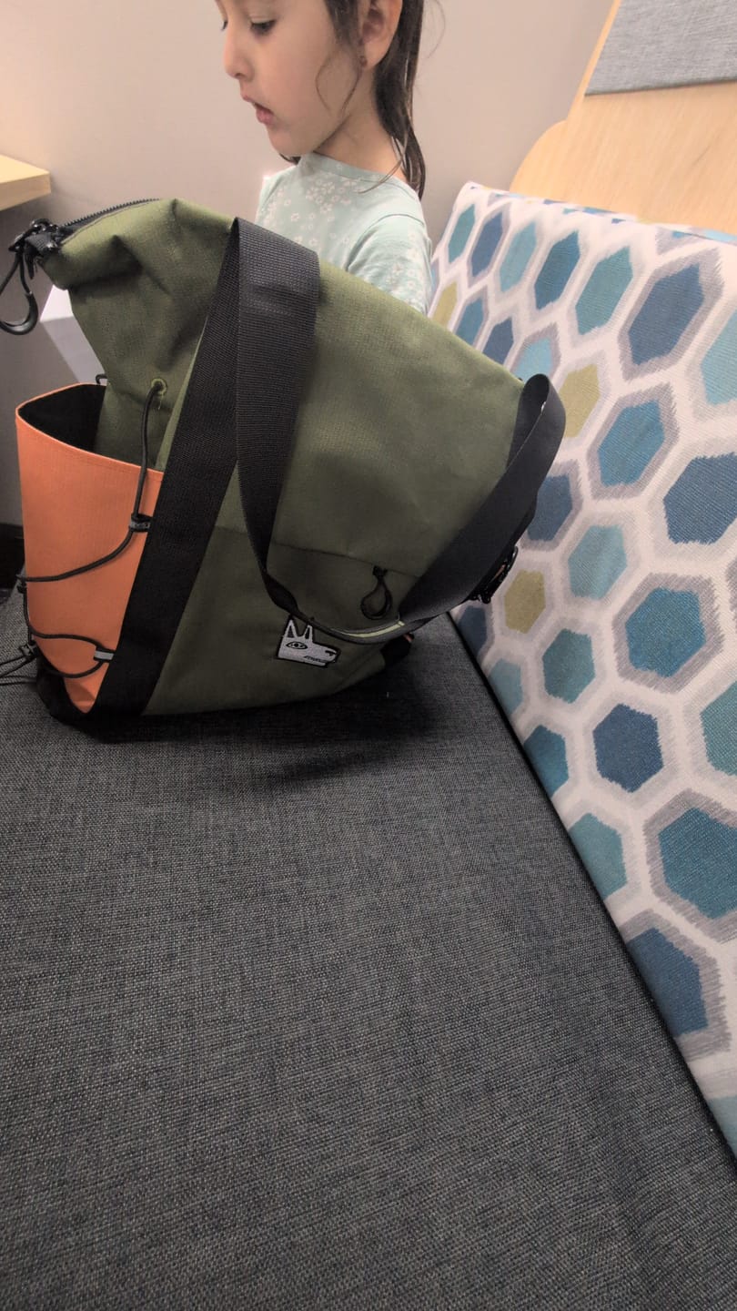 Customer photo review of The Adventure Tote in Green + Orange