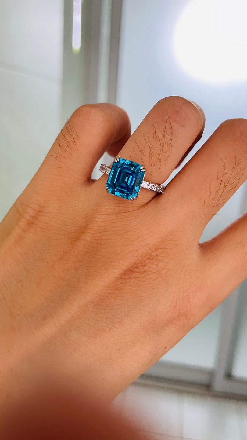 Customer photo review of S925 Honorable 4.5Ct Asscher Cut Engagement Ring Stackable Travel Ring For Women