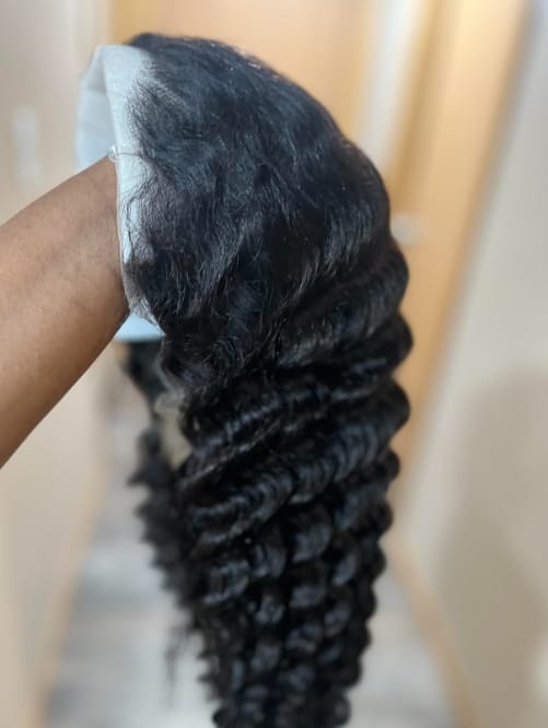 Customer photo review of MORE FACE Deep Wave Curly Human Hair Wigs 13x4 13x6 Transparent Lace Front Human Hair Wigs