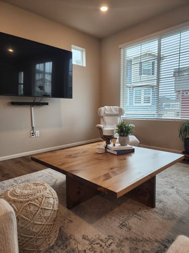 Customer photo review of Rustic Cross Base Coffee Table