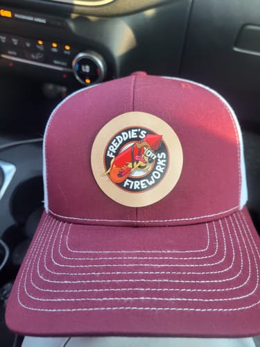 Customer photo review of Custom Full Color Leather Patch Trucker Hat - Richardson 112