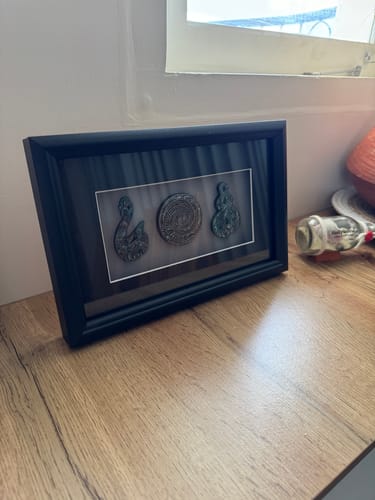 Customer photo review of Framed Paua Shell Maori Carvings Wall Art